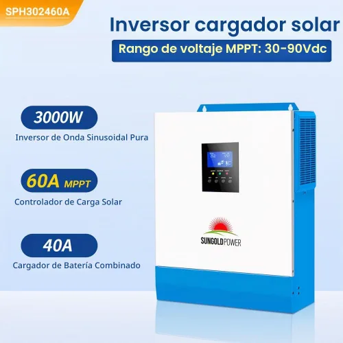 Vista 2 de SUNGOLDPOWER - Inversor solar de 3000 W de 24 V CC a 120 VCA, inversor todo en uno de 60 A MPPT (rango de voltaje MPPT: 30-90 Vdc) y cargador