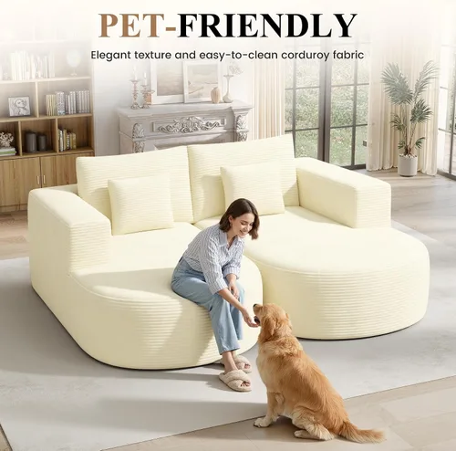 Vista 3 de Sofá cama modular, sofás de nube convertibles para sala de estar, 2 tumbonas de pana sin hueso, sofá cama de gran tamaño para dormitorio,