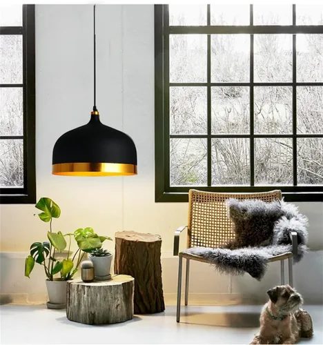Vista 9 de Lámpara colgante de cocina negra y dorada, color negro mate, ajustable, 1 luz, mini candelabros de mediados de siglo, lámpara colgante de techo