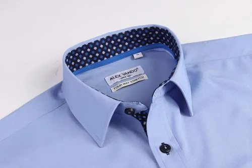 Vista 3 de Alex Vando Camisa de vestir para hombre, sin arrugas, ajuste regular, elástica en 4 direcciones, con botones