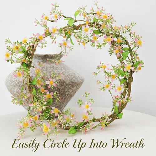 Vista 7 de 3pcs 33.5inch Rustic Bendable Faux Tree Branches With White Chamomile Wild Flowers Twigs Silk Pink Daisy Decorative Green Leaves Stems For Vase