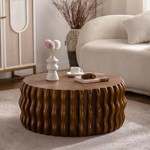 Vista 11 de Mesa de centro redonda ovalada moderna de madera giratoria de 3 niveles, fácil montaje, negro (40.15 x 23.75 x 13 pulgadas)