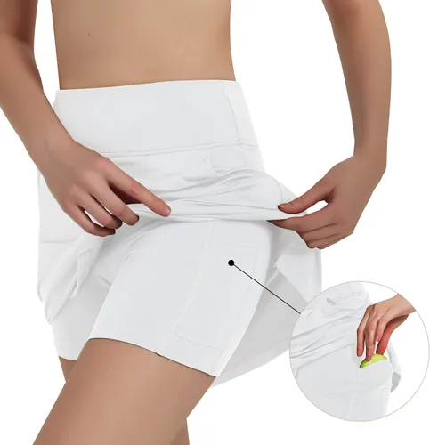 Vista 2 de Faldas de golf de 20 pulgadas hasta la rodilla para mujer, falda pantalón de tenis de cintura alta con pantalones cortos interiores para correr