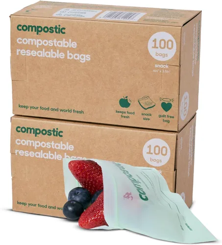 Vista 13 de Compostic Bolsas compostables de galón (60 unidades) Paquete de iniciación – Sellado con cremallera resellable, a base de plantas, compostables