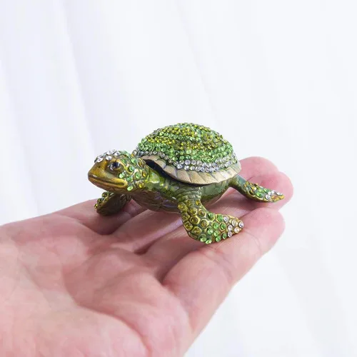 Vista 2 de YU FENG Caja de abalorios de tortuga con figuritas de tortuga cajas de joyería con bisagras