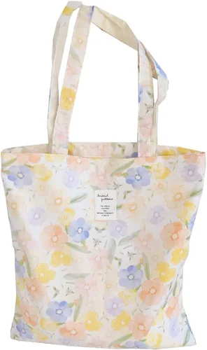 Vista 33 de Floral Canvas Tote Bag Double-Sided Printed Cloth Cotton Tote Floral Shoulder Bags for Beach Travel Shopping Grocery