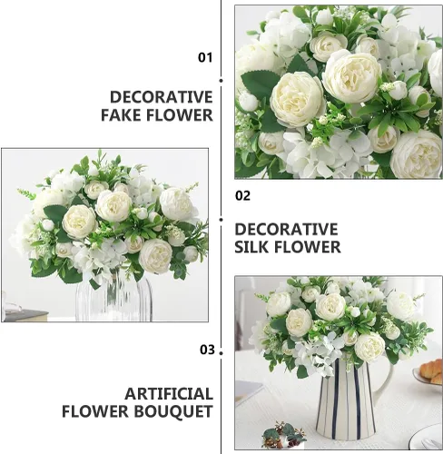 Vista 4 de Cabilock 1 ramo de flores artificiales para boda, peonía nupcial, ramo decorativo de flores falsas para fiestas en casa y celebraciones románticas