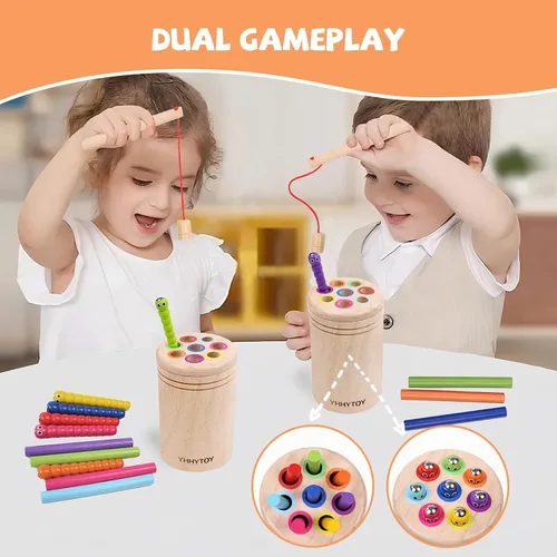 Vista 2 de Juguetes Montessori para niños de 2, 3, 4 años, juego de pesca magnética de doble juego para niños de 18 meses, juguete preescolar de clasificación