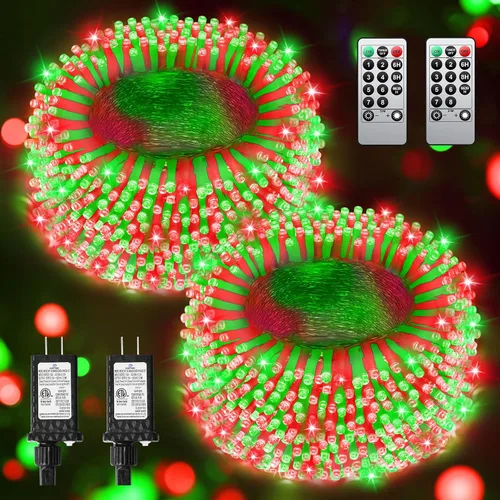 Vista 30 de 380 luces LED de Navidad de 125 pies, guirnalda de luces para exteriores, impermeables, temporizador y memoria, 8 modos regulables, para árbol