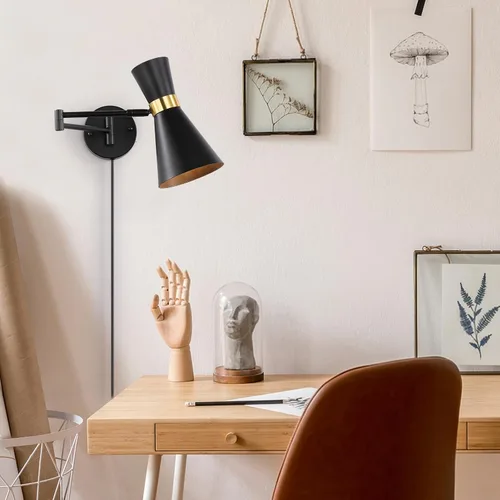 Vista 3 de Moderno aplique de pared con brazo oscilante, lámpara de pared enchufable para mesita de noche de dormitorio, accesorios de pared inalámbricos