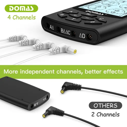 Vista 2 de DOMAS Unidad TENS con 4 salidas de canal, unidad TENS EMS estimulador muscular para aliviar el dolor de espalda, dispositivo portátil y recargable