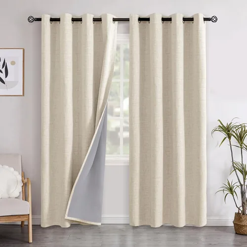 Vista 93 de YoungsTex - Cortinas opacas de lino para dormitorio, oscurecimiento de la habitación, cortinas con textura de lino, paneles con aislamiento térmico
