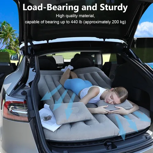 Vista 3 de Colchón de aire para automóvil, cama inflable compatible con Tesla Modelo Y, grueso, cómodo, duradero, colchón plegable para maletero/asiento