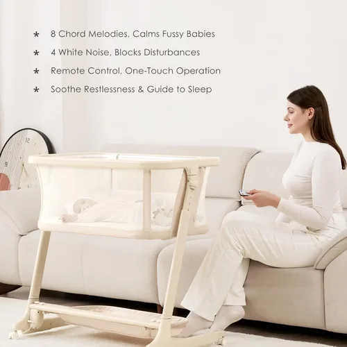 Vista 7 de ANGELBLISS Cuna eléctrica para bebé, cama mecedora automática, 6 alturas con colchón, sábana lavable, control remoto, 5 velocidades, 3