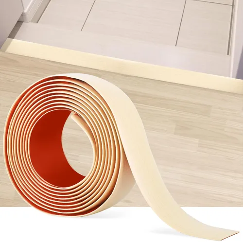 Vista 17 de Tira de transición de piso de 3.3 pies, autoadhesiva, cubierta de vinilo, tira de transición divisora plana, diseño de grano de madera para huecos