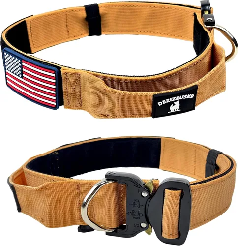 Vista 8 de Collar táctico para perro con asa, nailon resistente de 1.5 pulgadas de grosor, hebilla de liberación rápida de metal de estilo militar y anillo