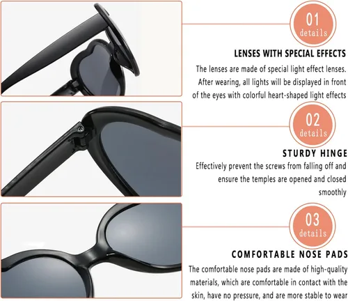 Vista 4 de Gafas de sol con efecto de corazón, lentes de difracción para festivales, fiestas, rave, accesorios de luz, gafas de corazón, protección UV400