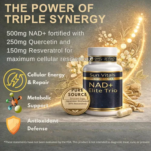 Vista 3 de Suplemento natural NAD+ de 500 mg con resveratrol y quercetina Energía celular y apoyo al envejecimiento saludable para mujeres No estimulante
