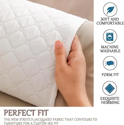 Vista 6 de Funda para Reposabrazos de Sofá, Funda para Reposacabezas de Silla Reclinable, Funda de Sillón con Bolsillos, Protector de Muebles Acolchado Beige