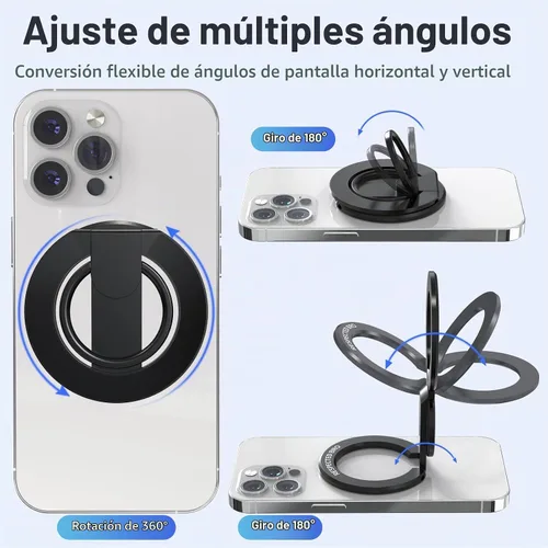 Vista 5 de RESPECTED BRO - Soporte magnético para teléfono con anillos duales, compatible con iPhone 17/16/15/14/13/12, soporte multifuncional para escritorio