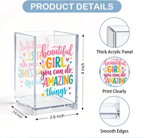 Vista 2 de Beautiful Girl You Can Do Amazing Things - Soporte para lápiz cosmético de acrílico, accesorios de tocador, organizador de maquillaje para hija
