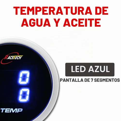 Vista 4 de RACETECH Medidor de temperatura dual eléctrico de 52mm (2-1/16") – Temperatura de agua y aceite/refrigerante – Pantalla LED azul digital