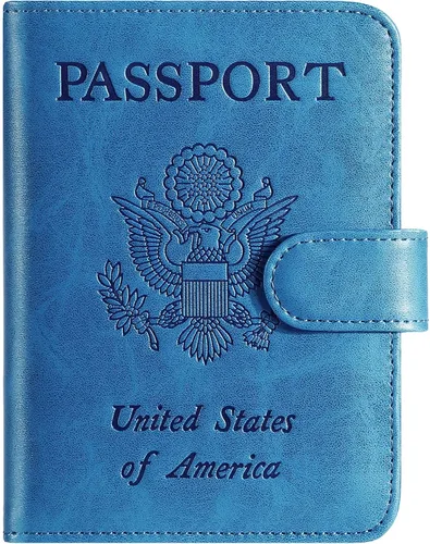 Vista 13 de Funda para pasaporte, cartera con bloqueo RFID, funda de piel para tarjetas, accesorios de viaje para mujeres y hombres, negro