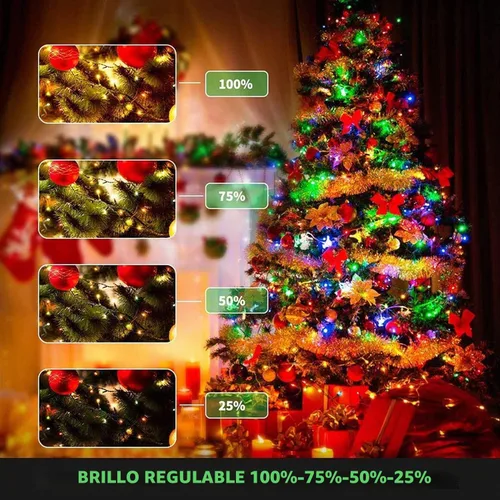 Vista 7 de XUNXMAS Luces de Navidad con 300 luces LED de 108 pies que cambian de color con blanco cálido y multicolor, 11 modos, impermeable, conectable, tira