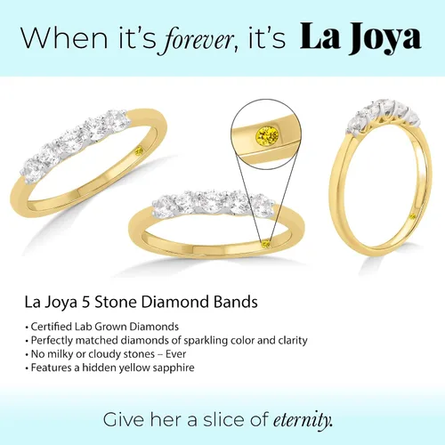 Vista 3 de 14-1 CT TW Five Stone Lab Grown Diamond Rings for Women 10K Solid Yellow and White Gold Certified Diamond Anniversary Bands and Diamond Wedding
