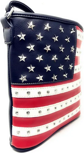 Vista 4 de Texas West Conjunto de bolsos de mano de mujer con diamantes de imitación de bandera americana en multicolor