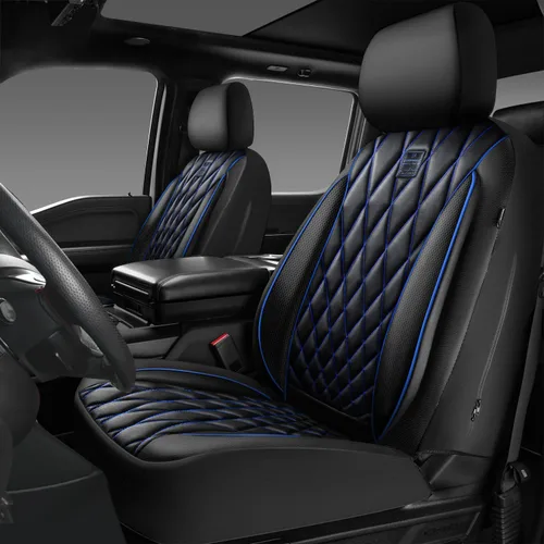 Vista 33 de Car Pass - Juego completo de fundas de asiento de lujo con ribete de cuero sintético, cubiertas de asiento automotrices antideslizantes impermeables