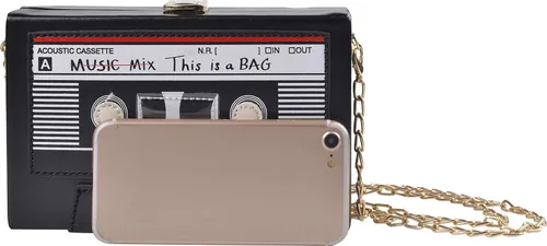 Vista 6 de QZUnique Bolso de hombro en forma de cinta con grabador de radio PU Crossbody bolso de noche retro para mujer, bolso de mano