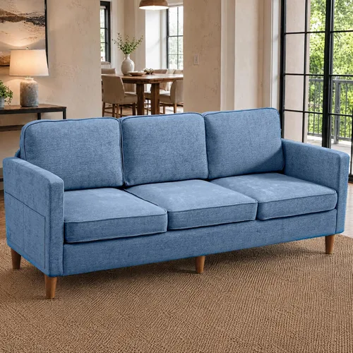Vista 37 de Kingfun Juego de 2 sillas decorativas, sillas de sala de estar, sillón de lectura de mediados de siglo, felpilla con pie de madera maciza