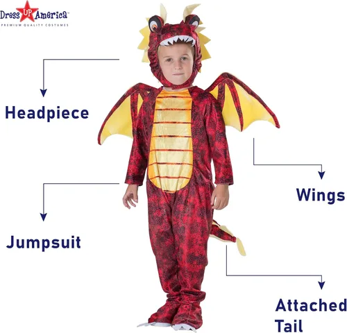 Vista 2 de Dress Up America Disfraz de dragón para niños - Conjunto de disfraz de dragón rojo para niñas y niños - Disfraz de dragón para niños pequeños
