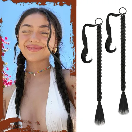 Vista 65 de SOFEIYAN Extensión de cola de caballo trenzada larga con banda elástica y mechón liso envolvente, extensiones de cabello naturales suaves
