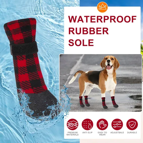 Vista 3 de BEAUTYZOO Calcetines impermeables para perros para evitar que lamen las patas, calcetines navideños para perros para suelos de madera dura