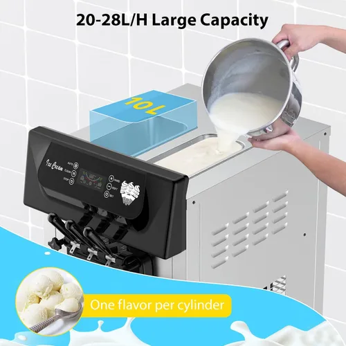 Vista 6 de Takywep Máquina comercial de helados – Máquina de helado suave de 2200 W, 5.3 a 7.4 galones/hora, 2 guardabosques de 6 L, pantalla LED, 3 sabores