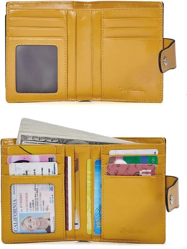Vista 4 de BOSTANTEN - Billetera de cuero para mujer con bloqueo RFID, pequeña, con cremallera, de bolsillo, para tarjetas, con ventana para documento
