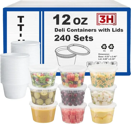 Vista 14 de Recipientes de plástico de 8 onzas con tapas (48 juegos/96 piezas) recipientes de sopa de plástico sin BPA con tapas, aptos para microondas
