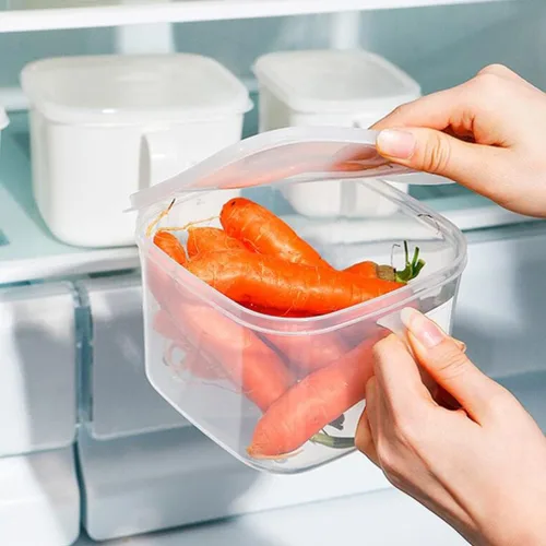 Vista 8 de HANABASS 2 recipientes de plástico cuadrados para almacenamiento de alimentos, organizador con mango de tapa, recipientes de plástico