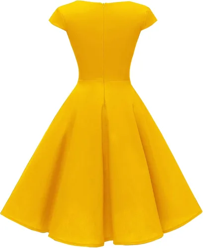 Vista 3 de Hanpceirs - Vestido de cóctel para mujer con mangas casquillo, estilo retroclásico de la década de 1950, acampanado y con bolsillo