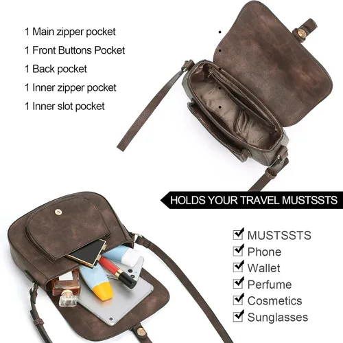 Vista 3 de CLUCI Bolso cruzado para mujer, bolso cruzado de cuero vegano para mujer, bolsos cruzados, bolsos pequeños de hombro