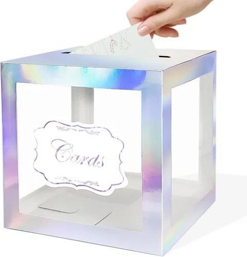 Vista 19 de WNINK Caja transparente para tarjetas de regalo, caja de recepción de tarjetas para cumpleaños, boda, compromiso, despedida de soltera o baby