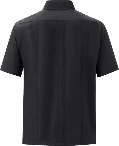 Vista 2 de Camisas de guayabera de manga corta para hombre con botones para la playa cubana
