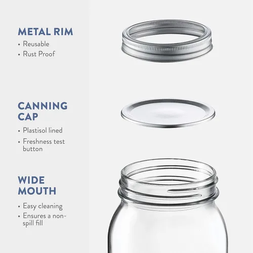 Vista 6 de Paksh - Tarros Mason de boca ancha de 32 onzas, tarros Mason con tapas, paquete de 2 32 oz mason jars, glass quart mason jars wide mouth with