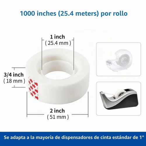 Vista 3 de 12 rollos de repuesto de cinta invisible, repuestos de cinta translúcida con acabado mate para dispensador, 3/4 x 1000 pulgadas, diseñada