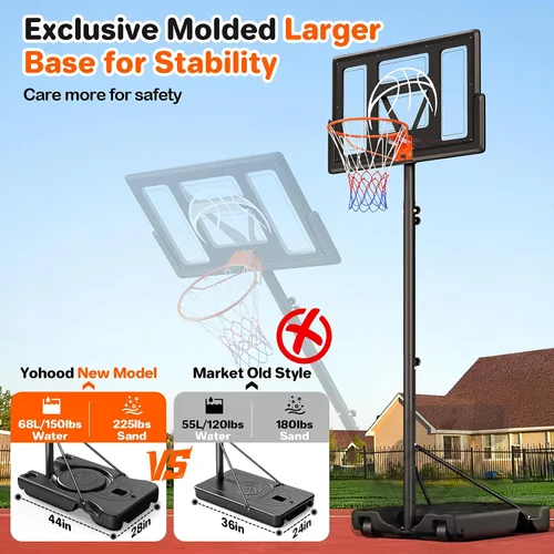 Vista 3 de Yohood Aro de baloncesto para exteriores ajustable de 10 pies, sistema de portería de baloncesto portátil para niños, jóvenes y adultos en patio
