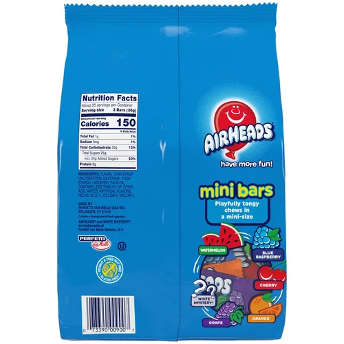 Vista 2 de Airheads Mini barras de caramelo, paquete variado de Taffy, bolsa de 80