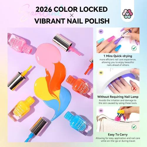 Vista 5 de SAVILAND Juego de esmaltes de uñas: kit de esmalte de uñas de secado rápido rosa brillante, amarillo y rojo, con purpurina, 24 colores, esmalte