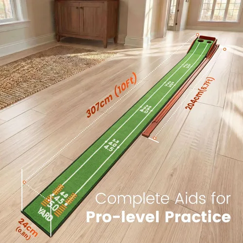 Vista 4 de Golf Putting Green Indoor - Practice Uphill Putts, 3-Level Adjustable Incline, Auto Ball Return and Foldable Solid Wood Base, Golf Training Aid for